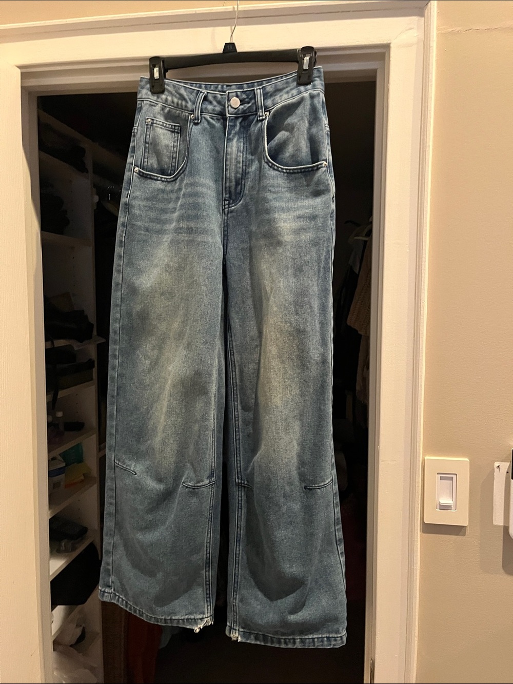 High-Rise Wide-Leg Flare Jeans — Light Wash Blue